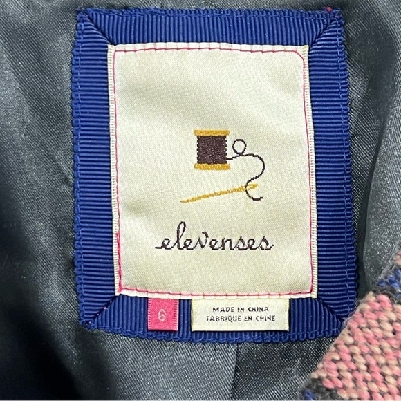 Anthropologie Elevenses Pattern Maker Striped Peacoat Shoulder Bows Size 6 - Picture 8 of 9